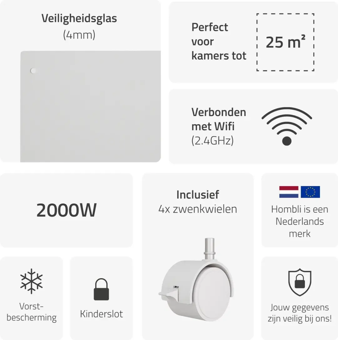 Hombli HBCH-0309 Convectorkachel 2000W - Wit Glas