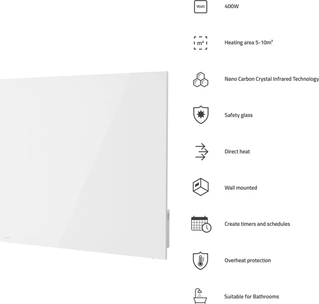 Hombli HBIR-0309 Smart Infrarood Verwarmingspaneel 400W - Wit Glas