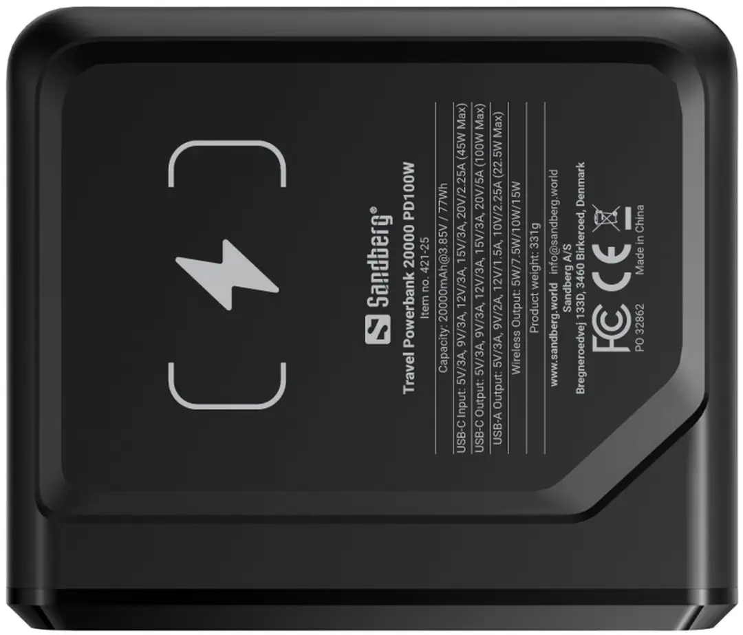 Sandberg Travel Powerbank 20000 PD100W 20000mAh - 100W - Zwart