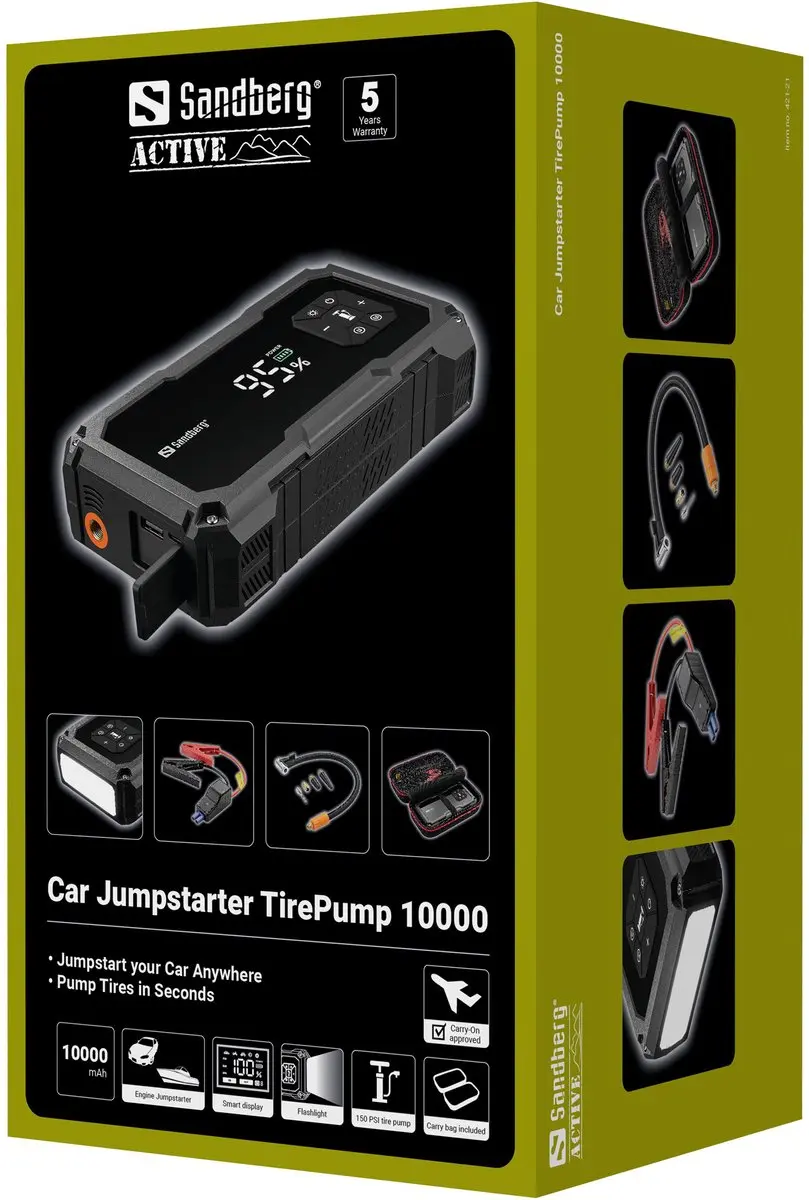 Sandberg Powerbank Auto Jumpstarter 10000mAh - 5 Outputs - Zwart