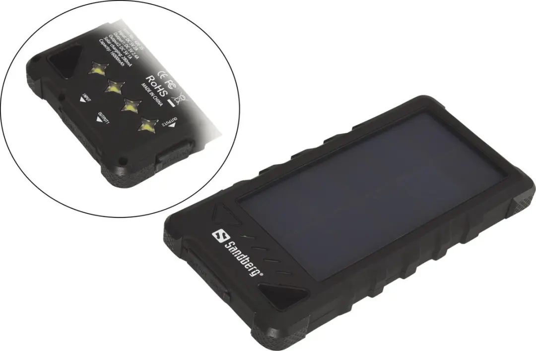 Sandberg Outdoor Solar Powerbank 16000mAh - 6x Smartphone - 59.2W - Zwart - afbeelding 6 van 6
