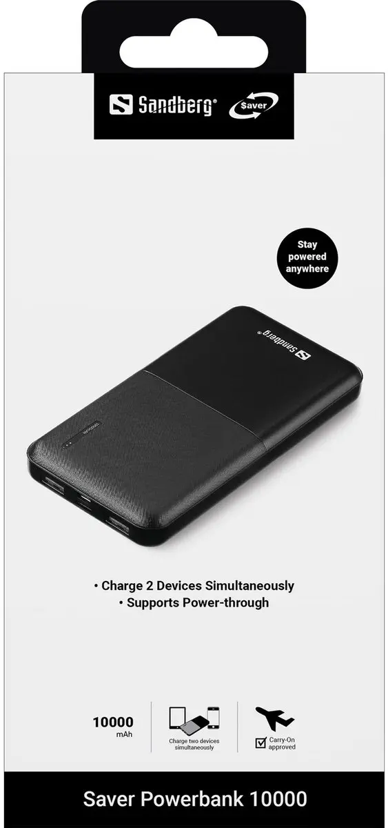 Sandberg Saver Powerbank 320-34 10000mAh - 2x USB - Zwart