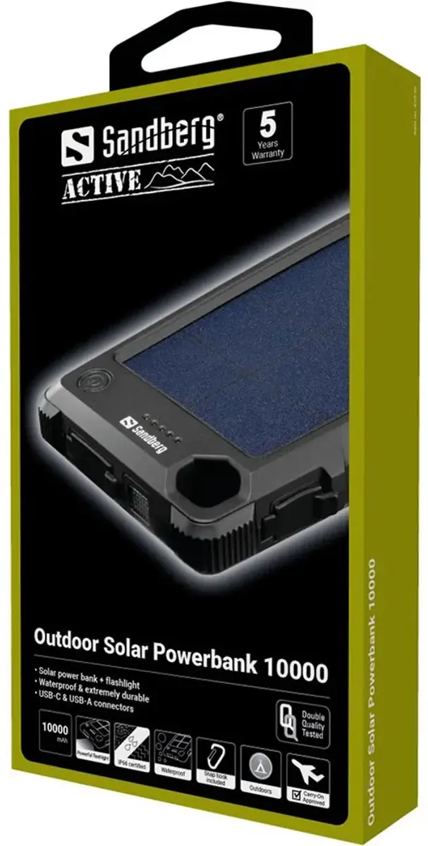 Sandberg 420-53 Solar Powerbank 10000mAh - Zwart - afbeelding 6 van 6