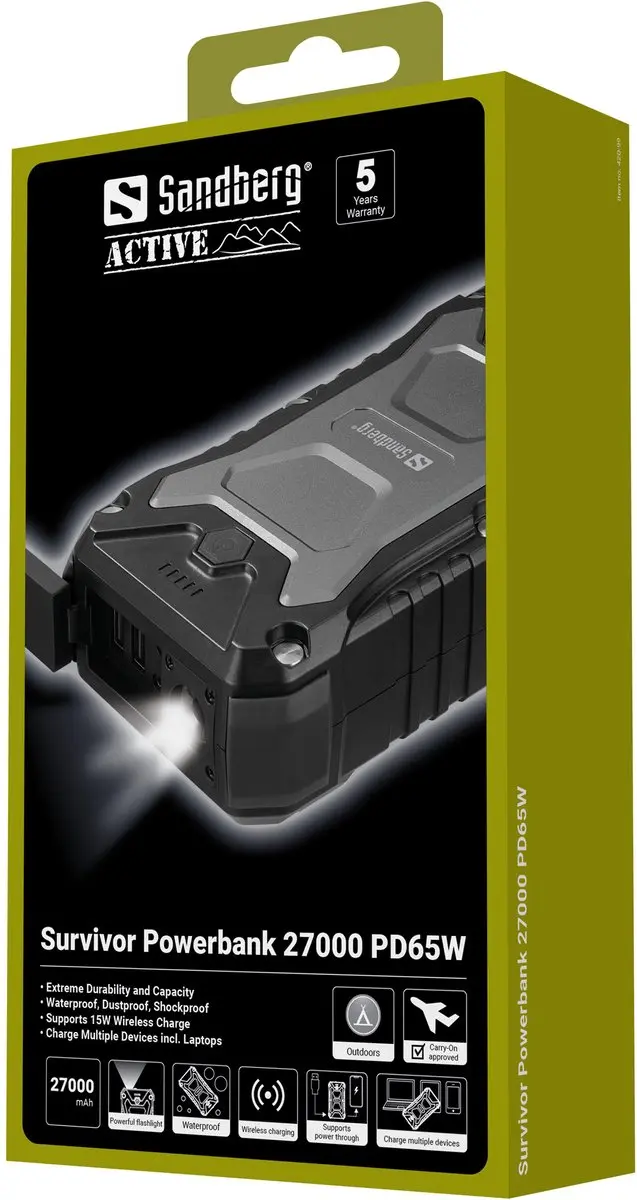 Sandberg Survivor Powerbank 27000 PD65W - 27000mAh - 65W - Black