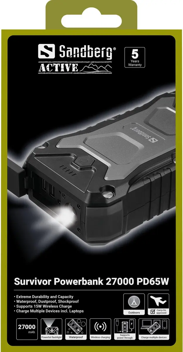 Sandberg Survivor Powerbank 27000 PD65W - 27000mAh - 65W - Black