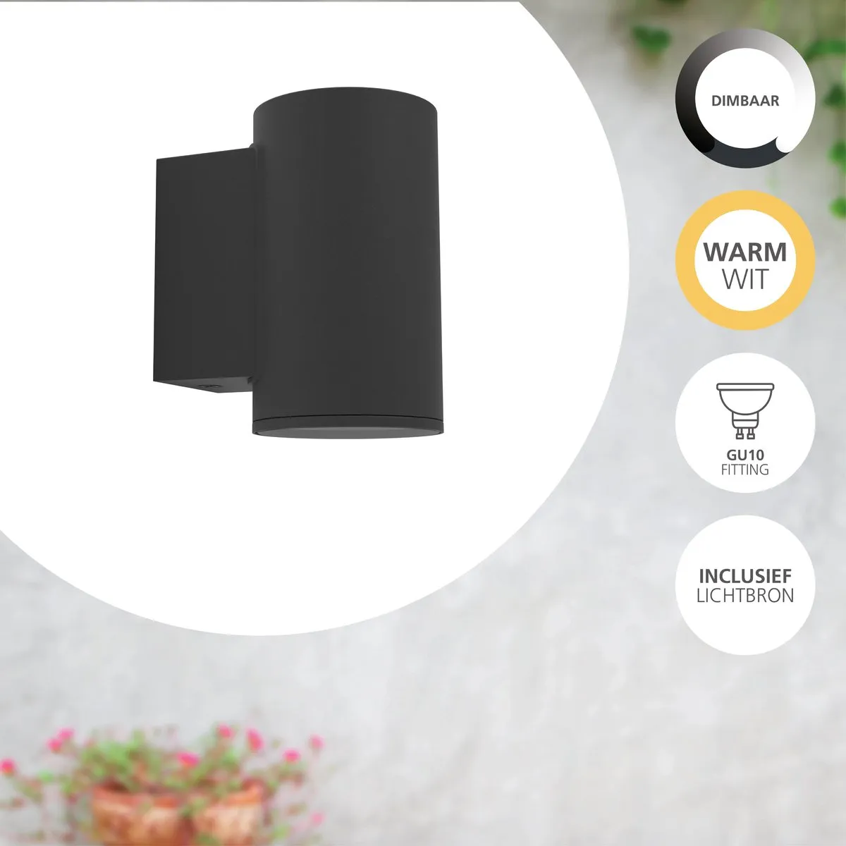 Eglo Izzalini Wandlamp Buiten GU10 - 11,5 cm - Zwart