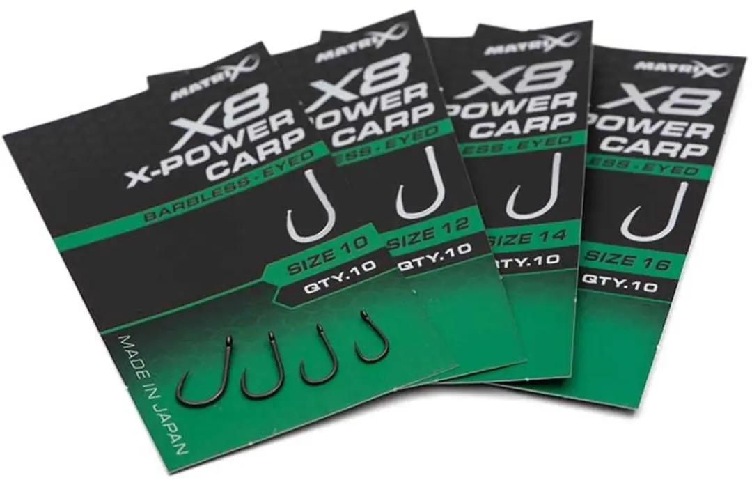 Matrix X8 X-Power Carp Eyed-Barbless - 10 Stuks - Maat 16 - Zwart