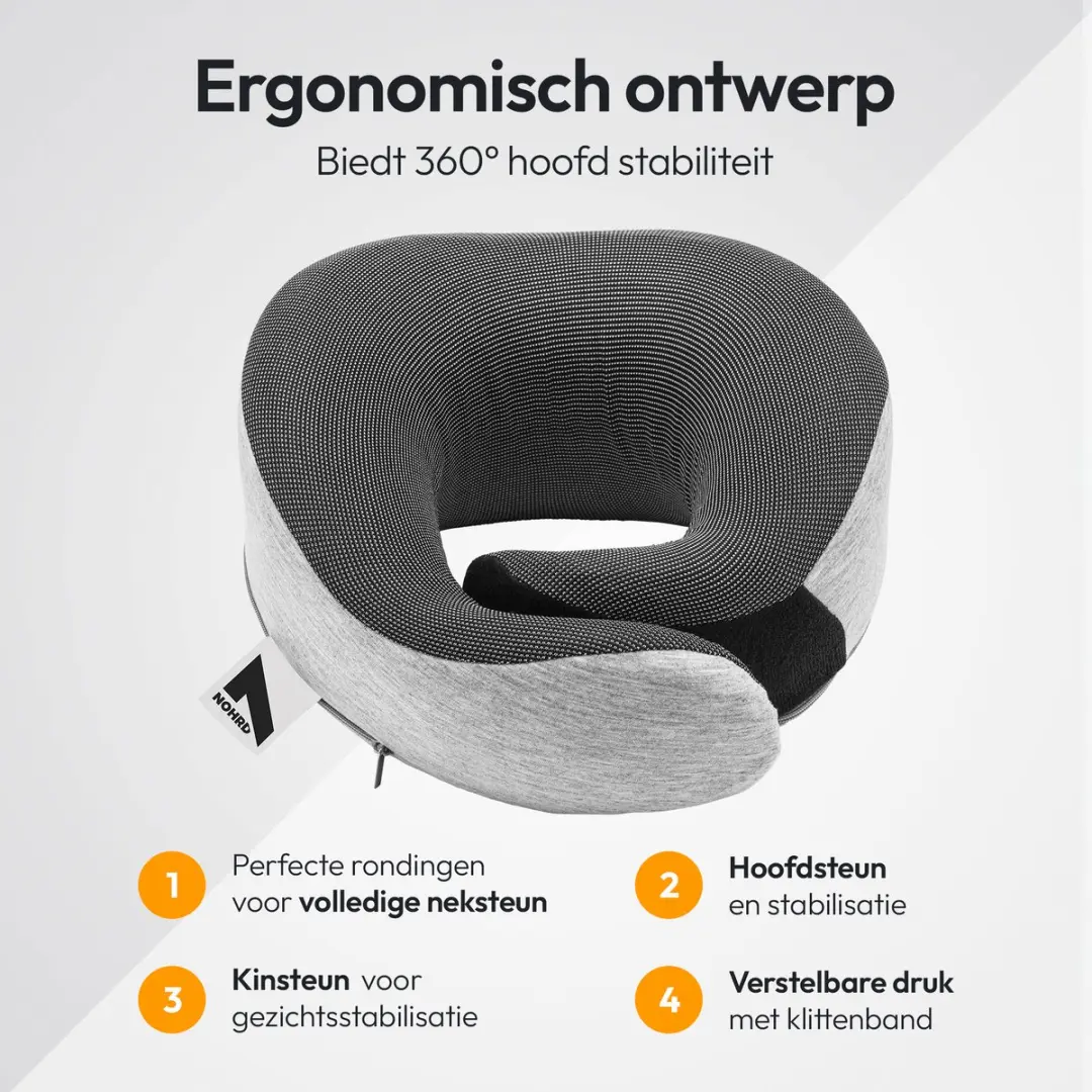 Nohrd Reiskussen Grijs - Traagschuim met Oordopjes & Slaapmasker