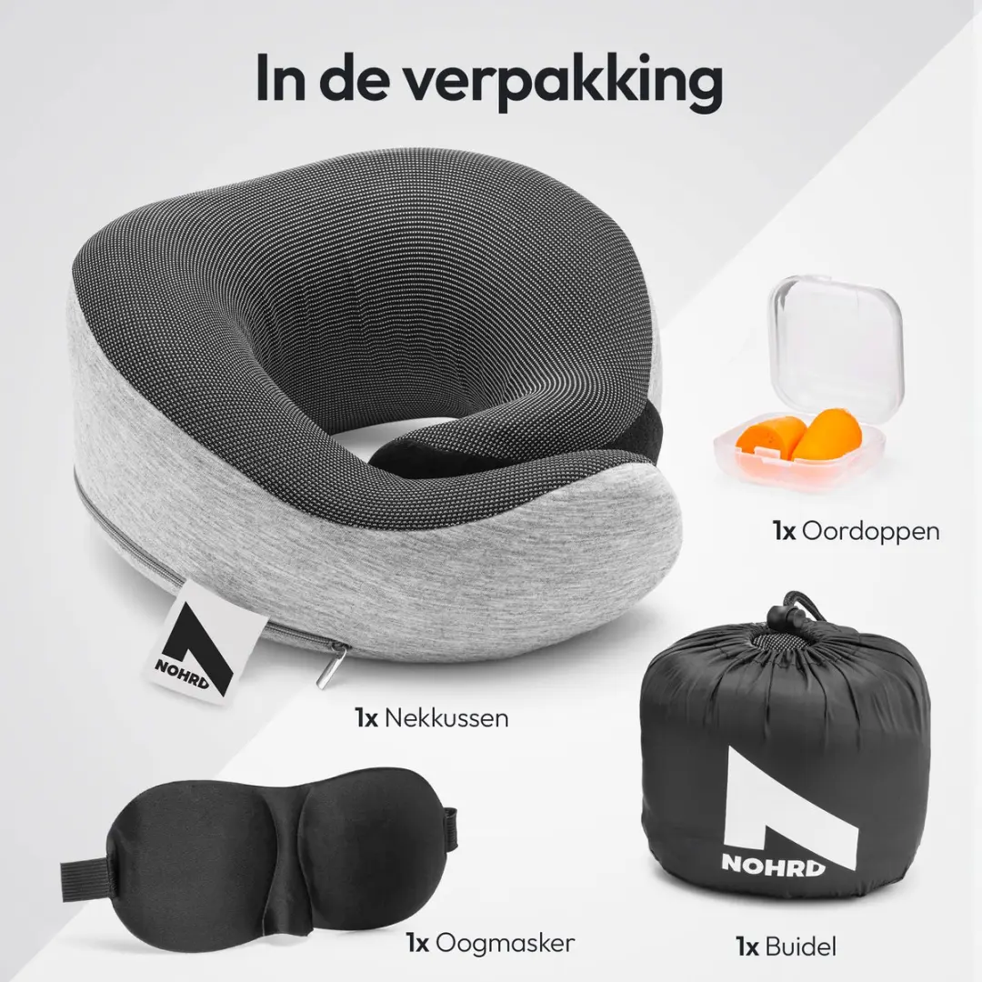 Nohrd Reiskussen Grijs - Traagschuim met Oordopjes & Slaapmasker