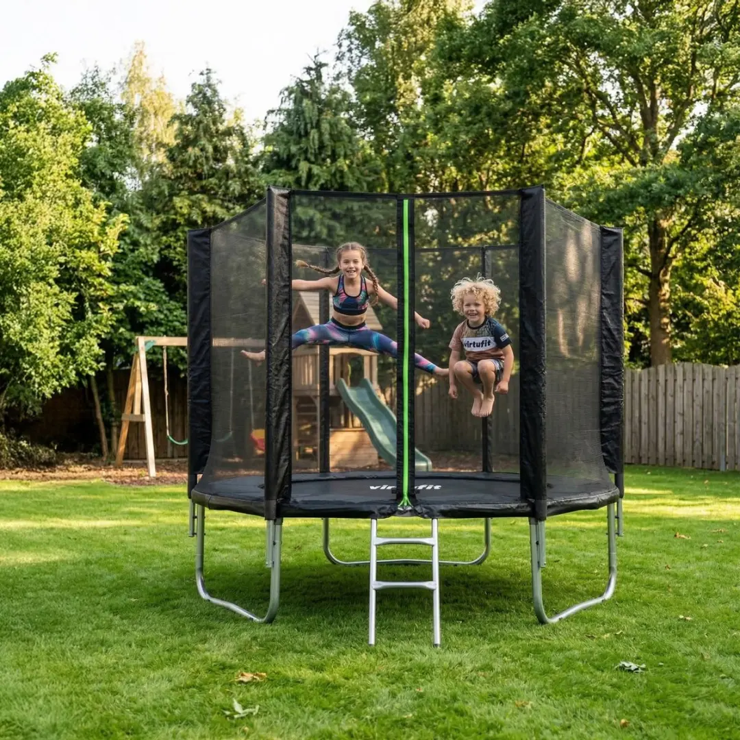 VirtuFit Trampoline 251cm - Zwart - Incl. veiligheidsnet & trap