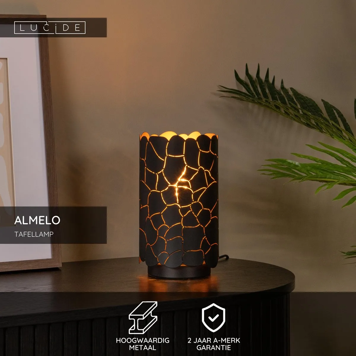 Lucide Almelo Tafellamp Ø15cm - 1xE27 - Zwart