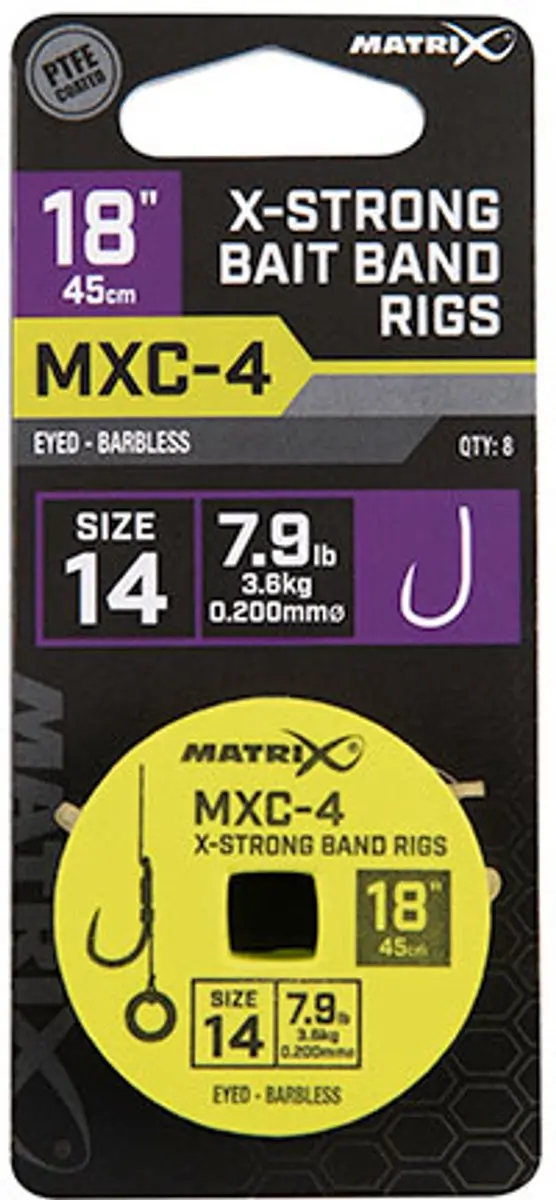 Matrix Onderlijn MXC-4 X-Strong Bait Band Rigs 18" - Haak 14 - 45cm - Barbless