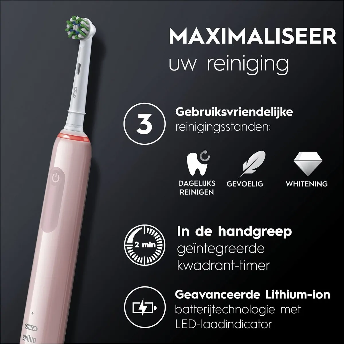 Oral-B Pro 3 3900 Duo Elektrische Tandenborstel - 2 Handvatten - 3 Opzetborstels - Zwart/Roze