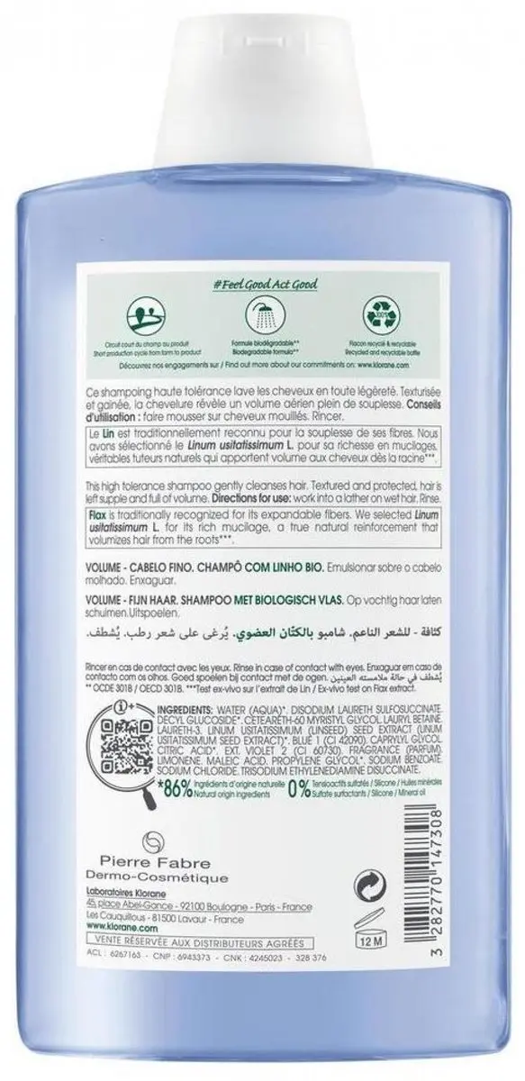 Klorane Haar Lin Vlasvezels Shampoo 400ml