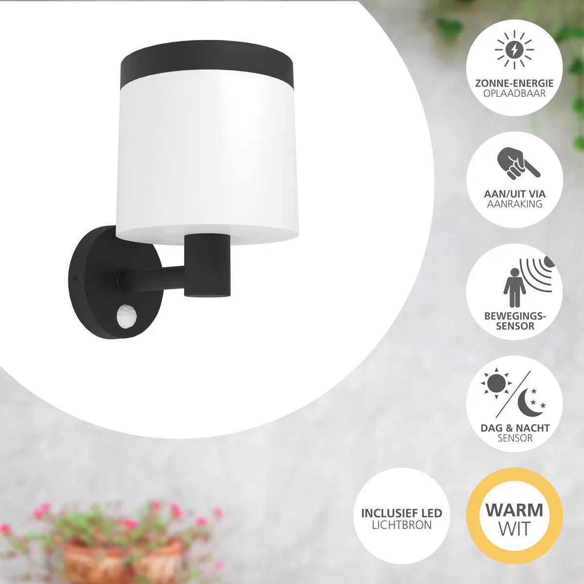 Eglo Pantete Solar Wandlamp LED 21cm - Zwart/Wit