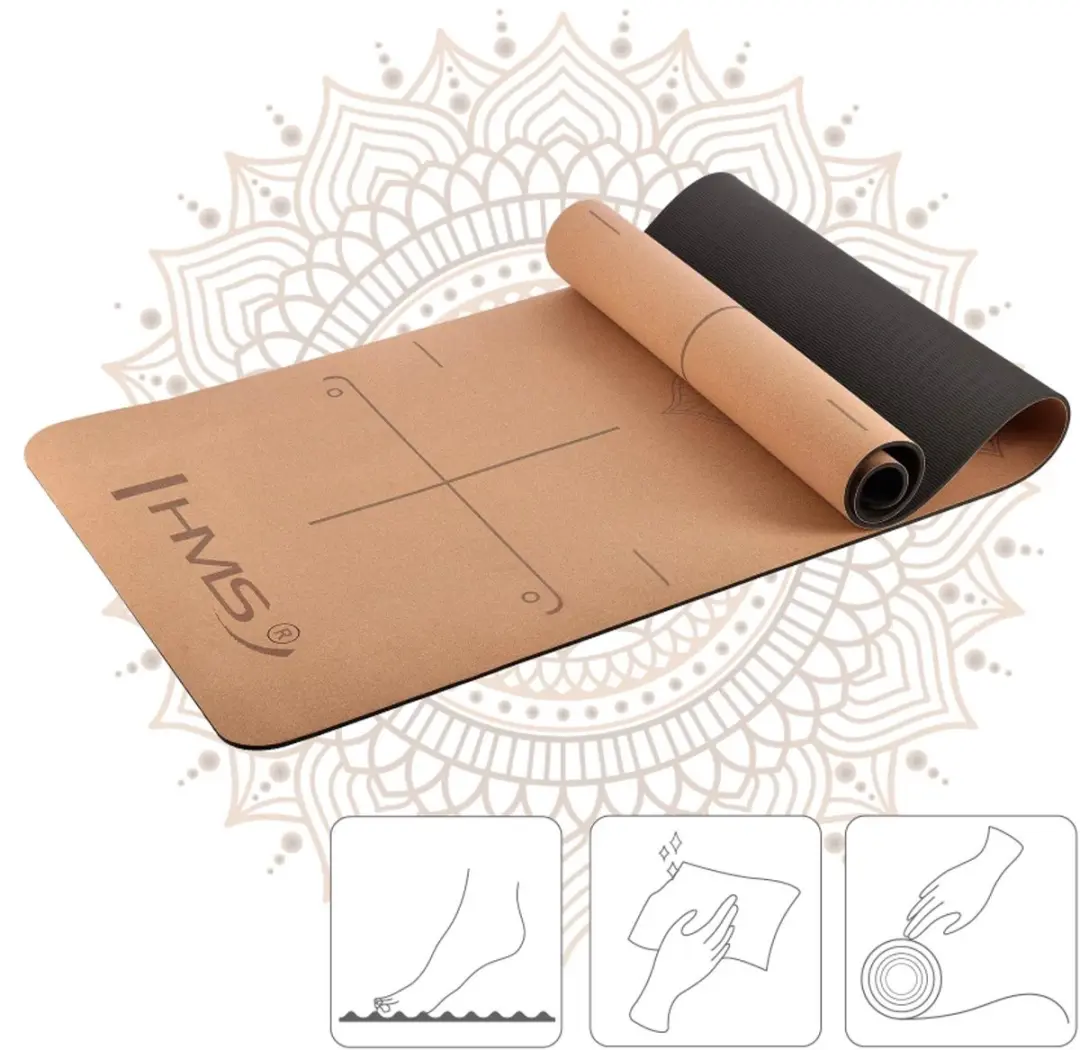 HMS Yoga Mat Kurk 6mm - Bruin - afbeelding 6 van 6