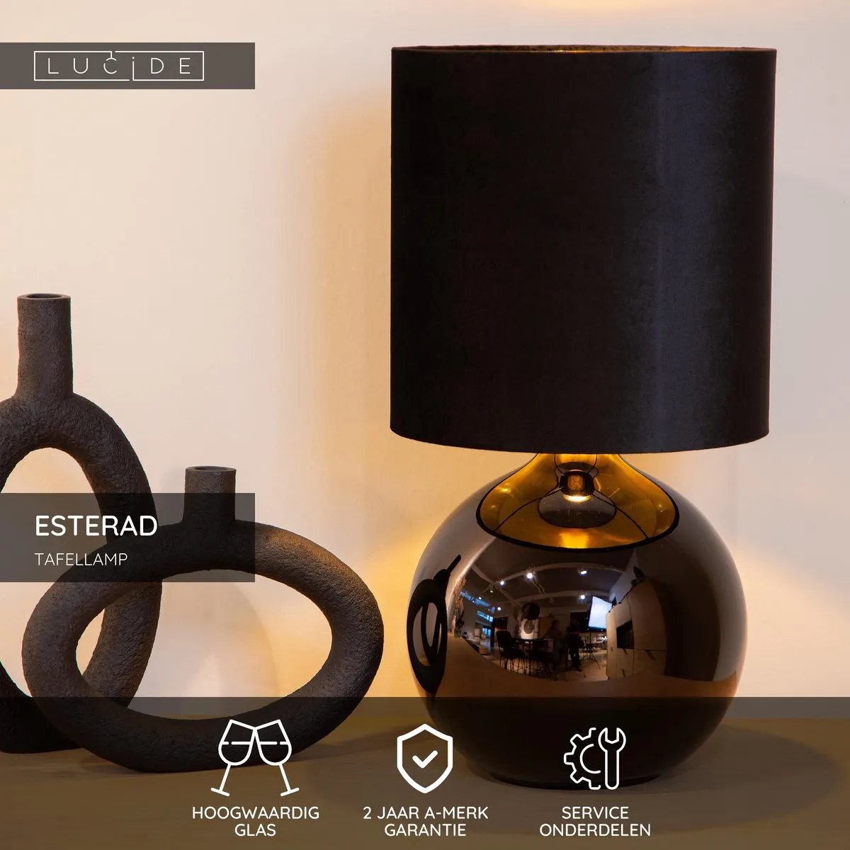 Lucide ESTERAD Tafellamp Ø24cm - 1xE14 - Zwart