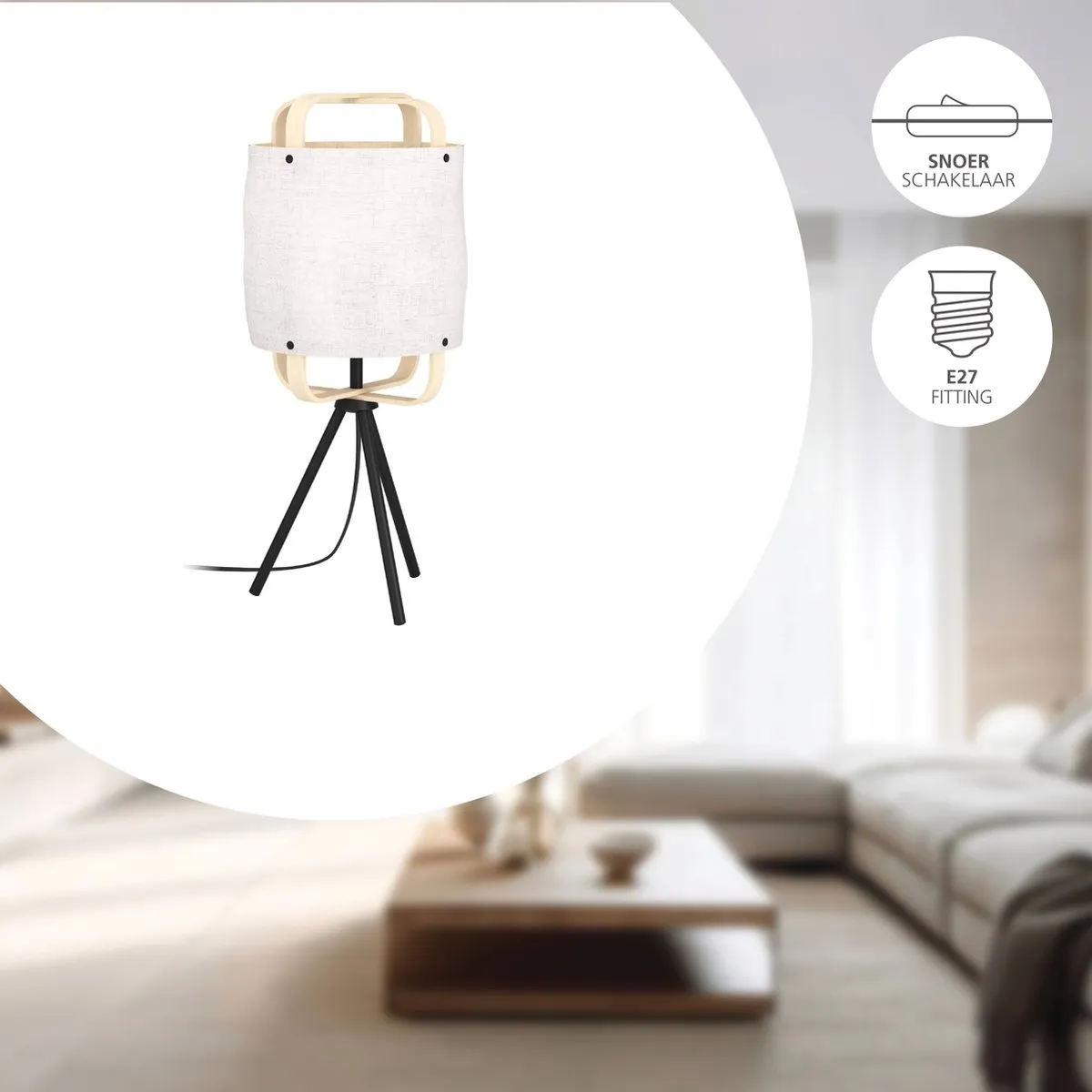 Eglo Surfleet Tafellamp E27 - 51,5 cm - Zwart/Beige/Bruin