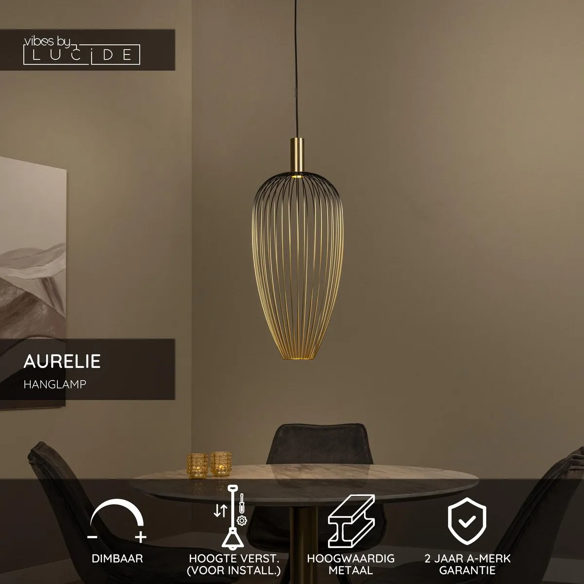 Lucide Aurélie Hanglamp Ø30cm Goud - 1xGU10