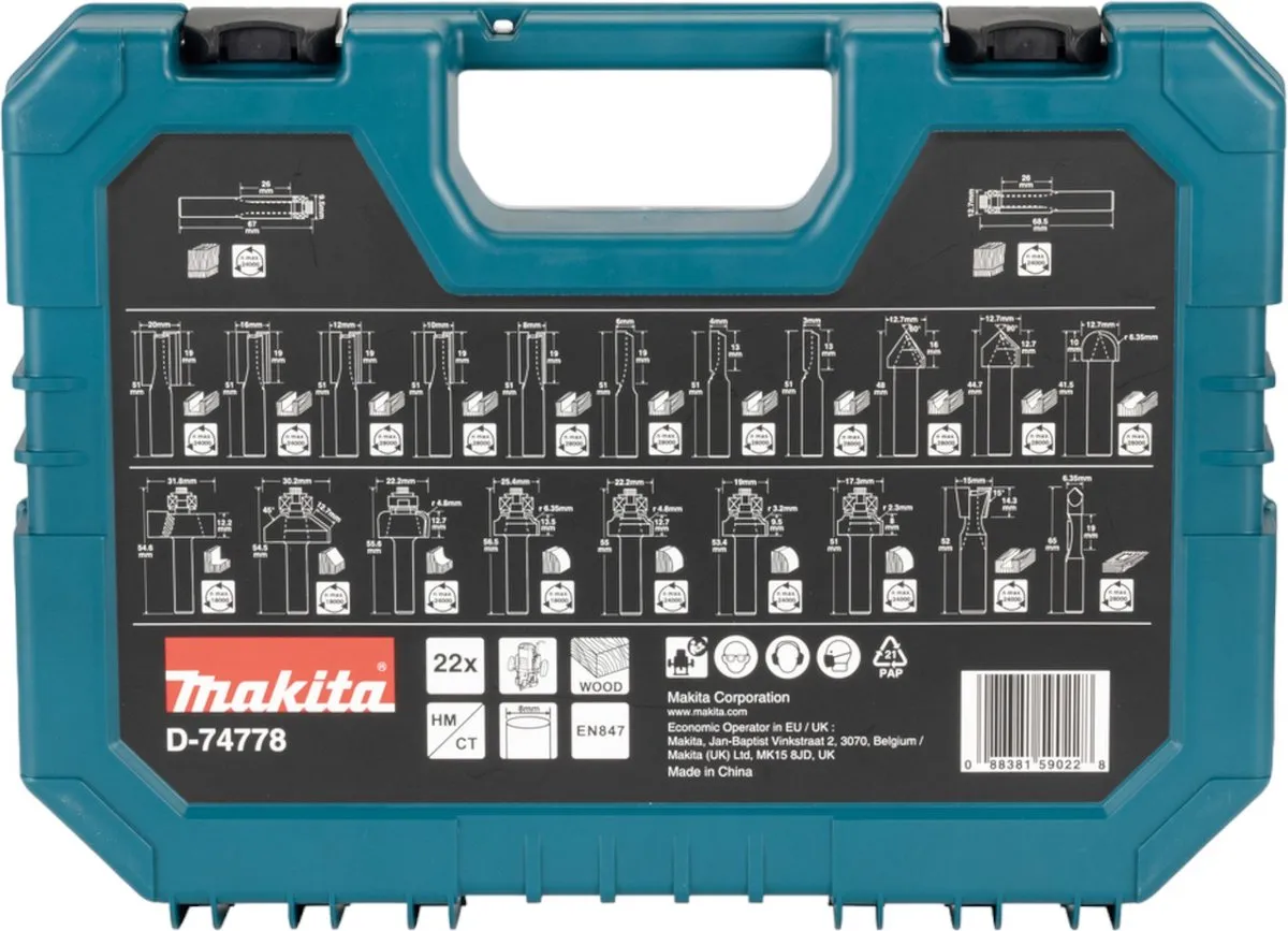 Makita D-74778 Fräsbitset Ø8mm - 22 Stuks