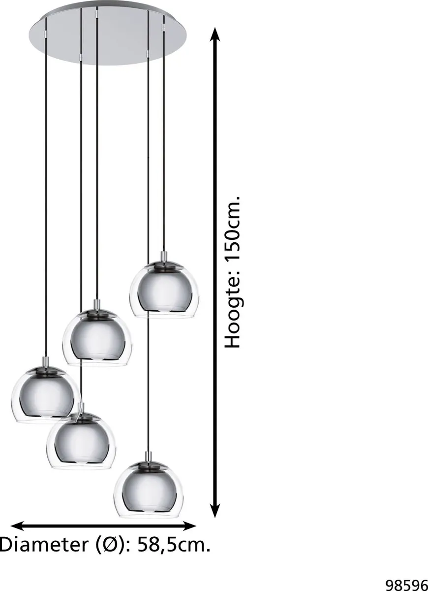 Eglo Rocamar 1 Hanglamp - Ø58,5cm - Grijs/Zilver - afbeelding 6 van 6