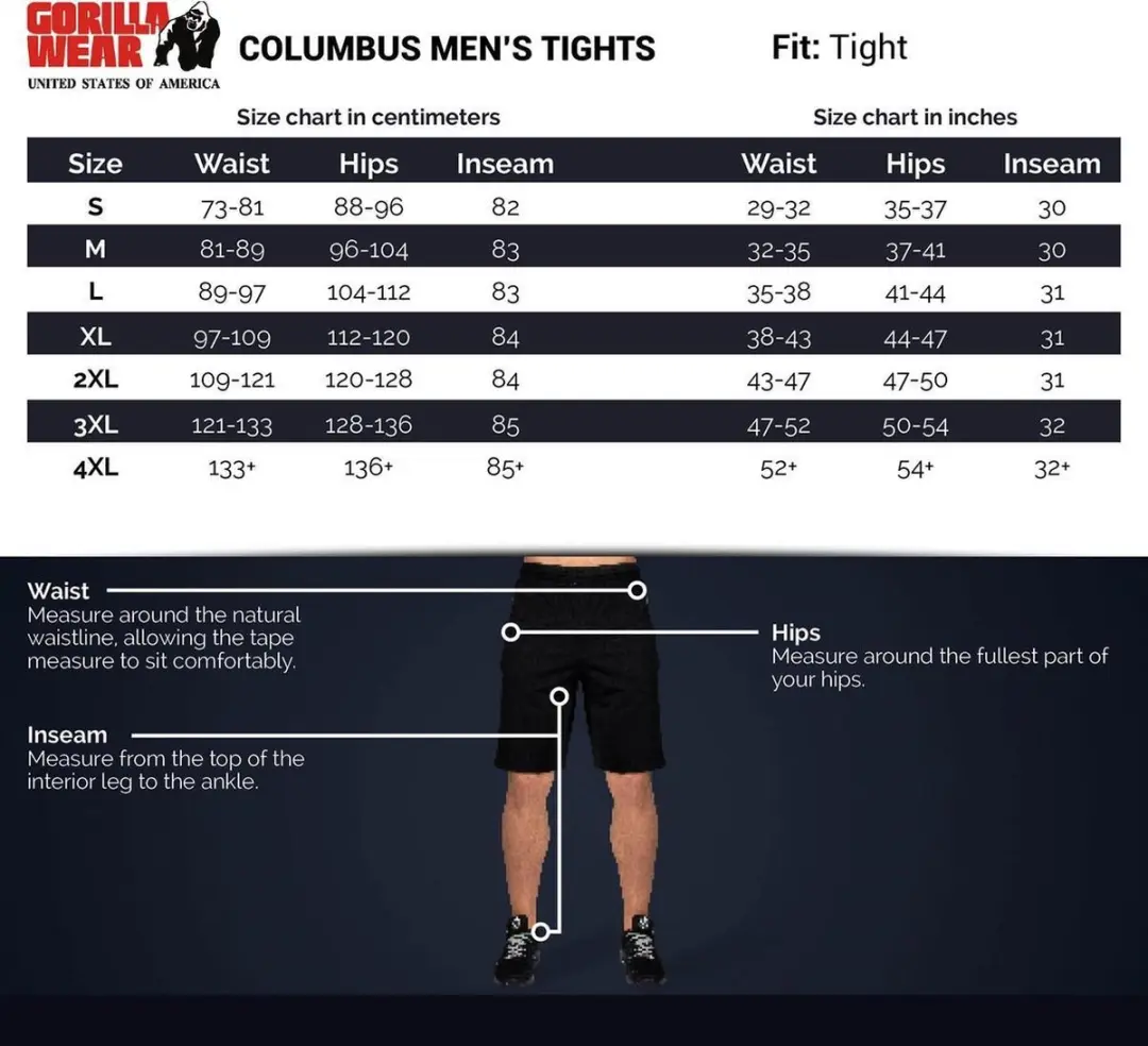 Gorilla Wear Columbus Tights 4XL - Zwart