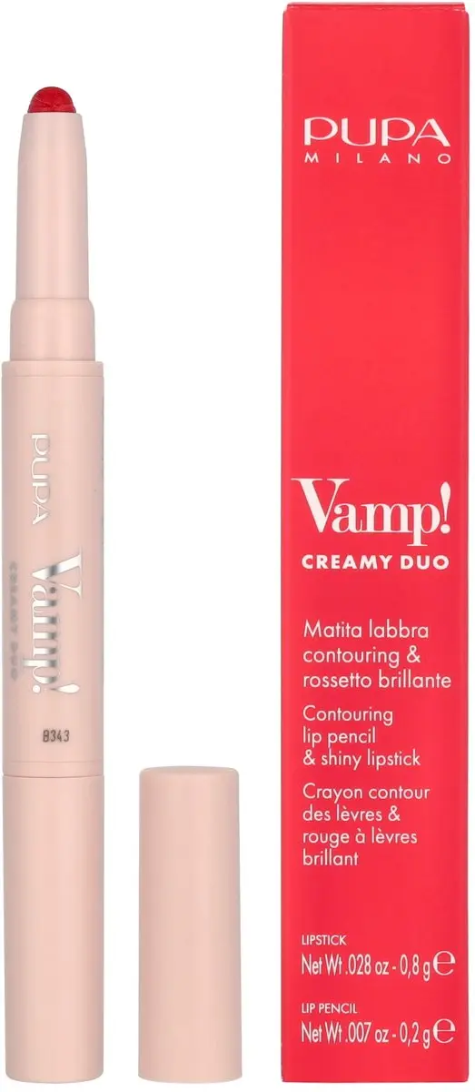 Pupa Milano Vamp! Creamy Duo Lip Pencil & Lipstick 010 True Red - afbeelding 6 van 6