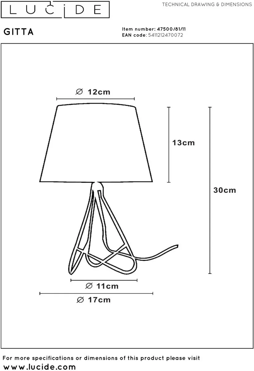 Lucide Gitta Tafellamp Ø17cm - Chroom