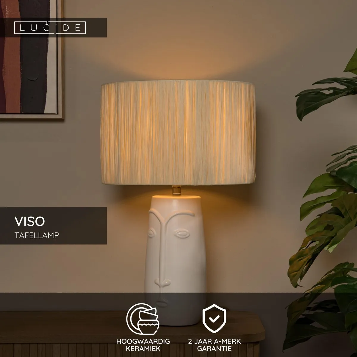 Lucide VISO Tafellamp Ø36cm - 1xE27 - Wit