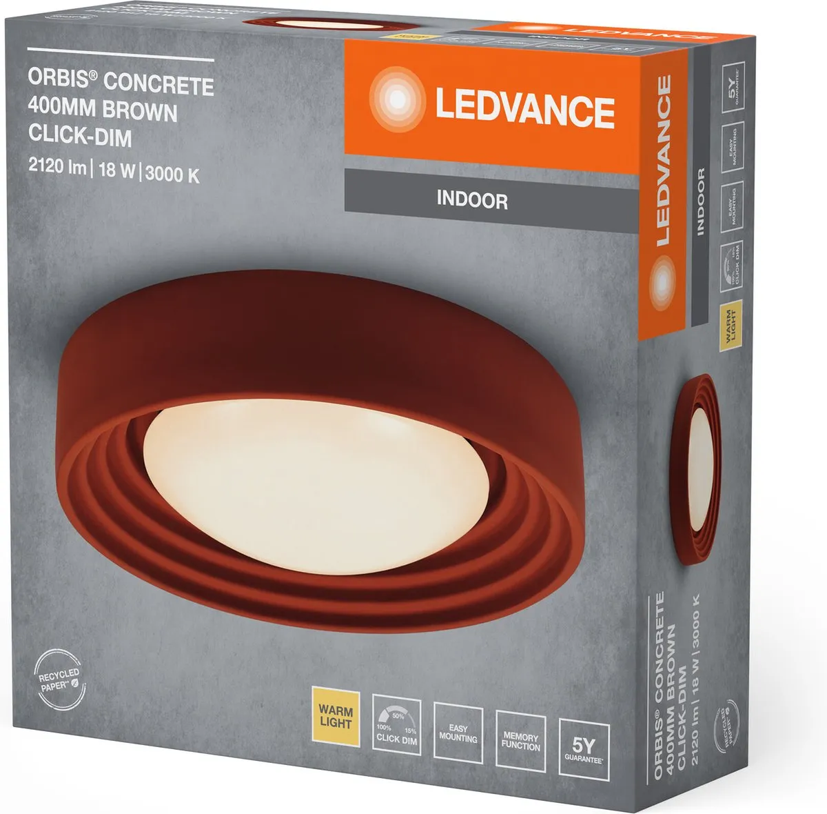 LEDVANCE Orbis Concrete Plafondlamp 18W 1500lm - Bruin