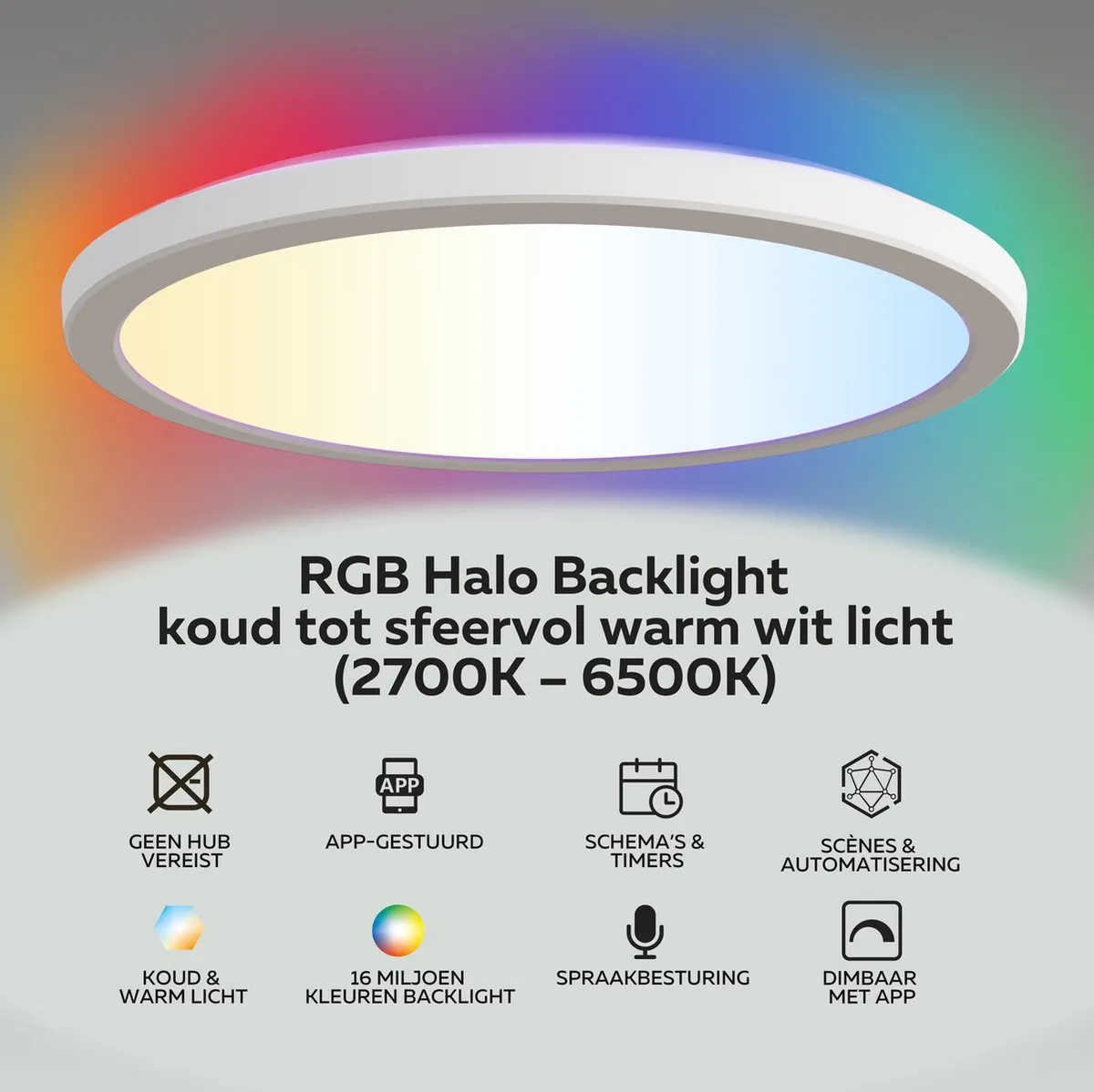 Calex Halo Slimme Plafonnière 30cm - RGBW Wit