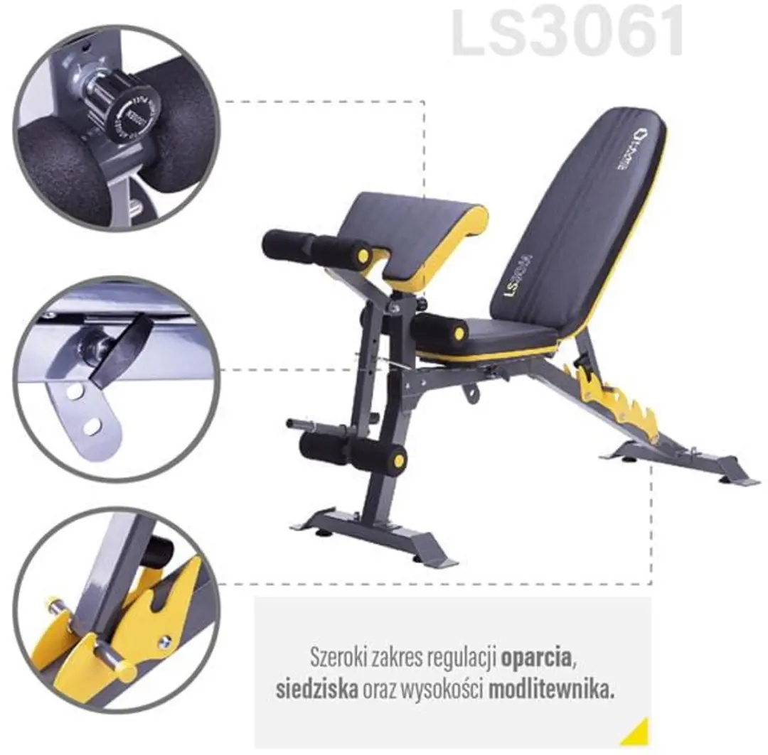 HMS LS3061 Gewichthefferbank - Multipositie - Preacher Curl - Zwart/Geel - afbeelding 6 van 6