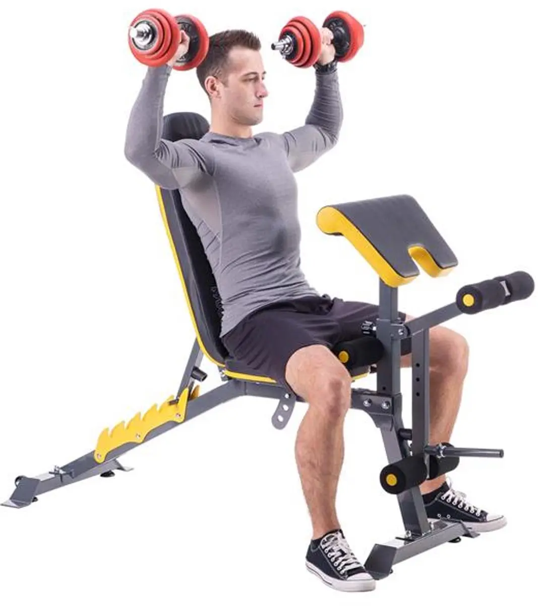 HMS LS3061 Gewichthefferbank - Multipositie - Preacher Curl - Zwart/Geel