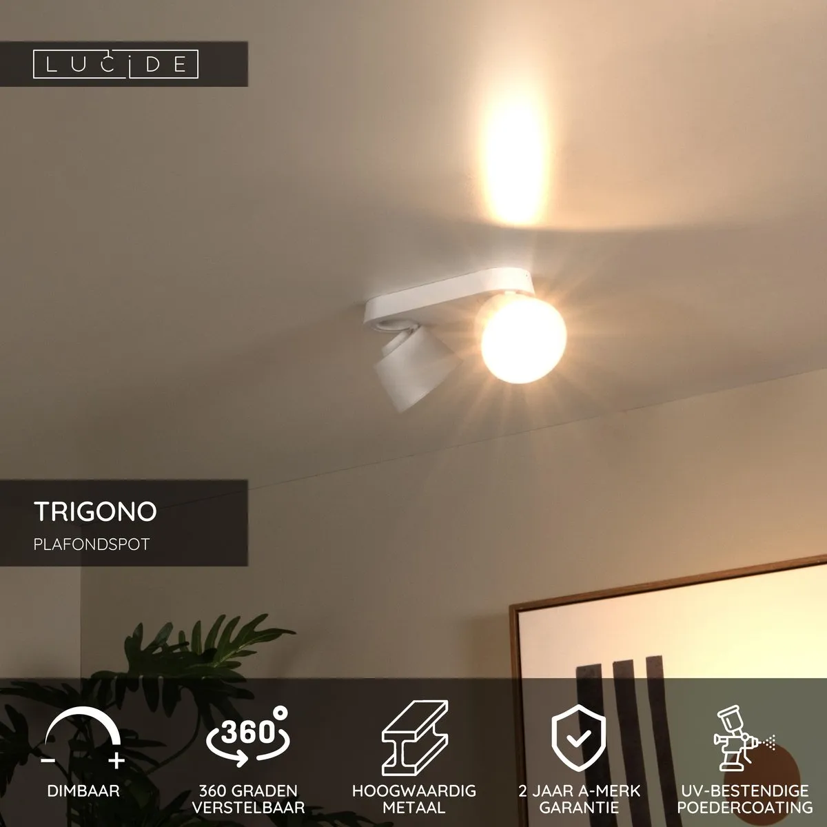 Lucide Trigono Plafondspot 2xGU10 - Wit