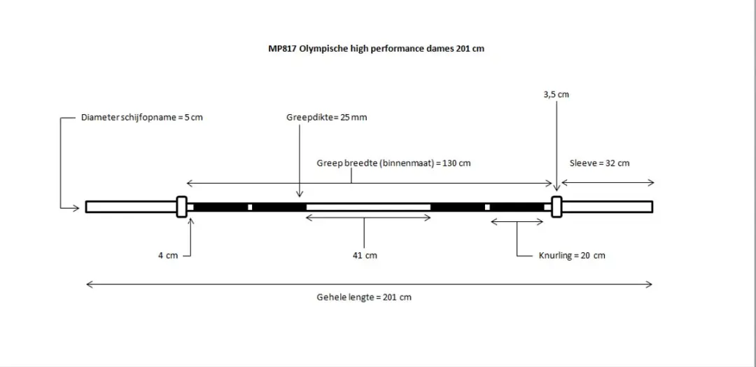 Muscle Power Olympische Halterstang Dames 201cm - Ø2,5cm