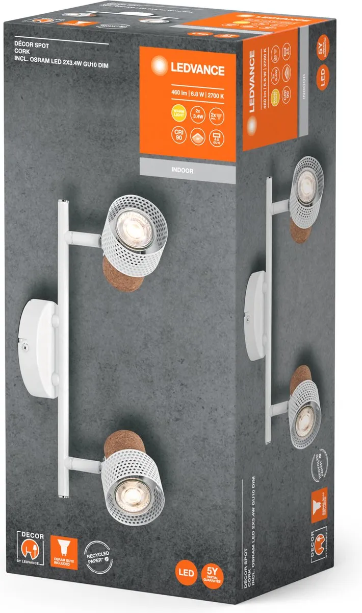 LEDVANCE Decor Spot Cork GU10 - 2x3,4W 460lm Warm Wit