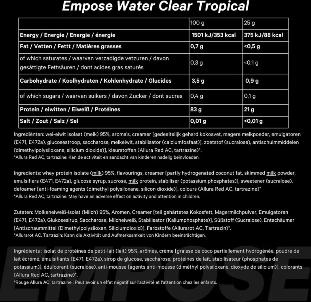 Empose Nutrition Water Clear Isolate Eiwitpoeder - 2x1200g Raspberry Mint/Tropical