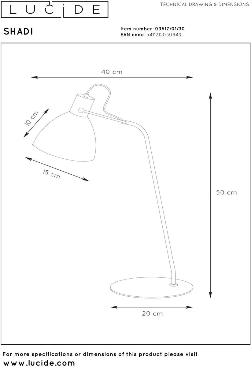 Lucide SHADI Bureaulamp Ø20cm - 40W - Zwart