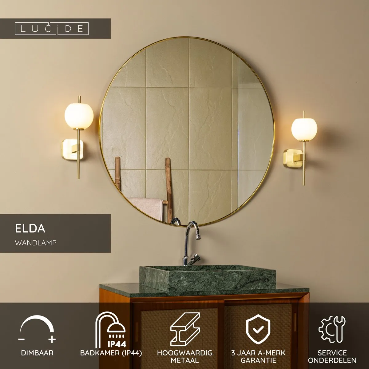 Lucide ELDA Wandlamp G9 IP44 - Mat Goud/Messing