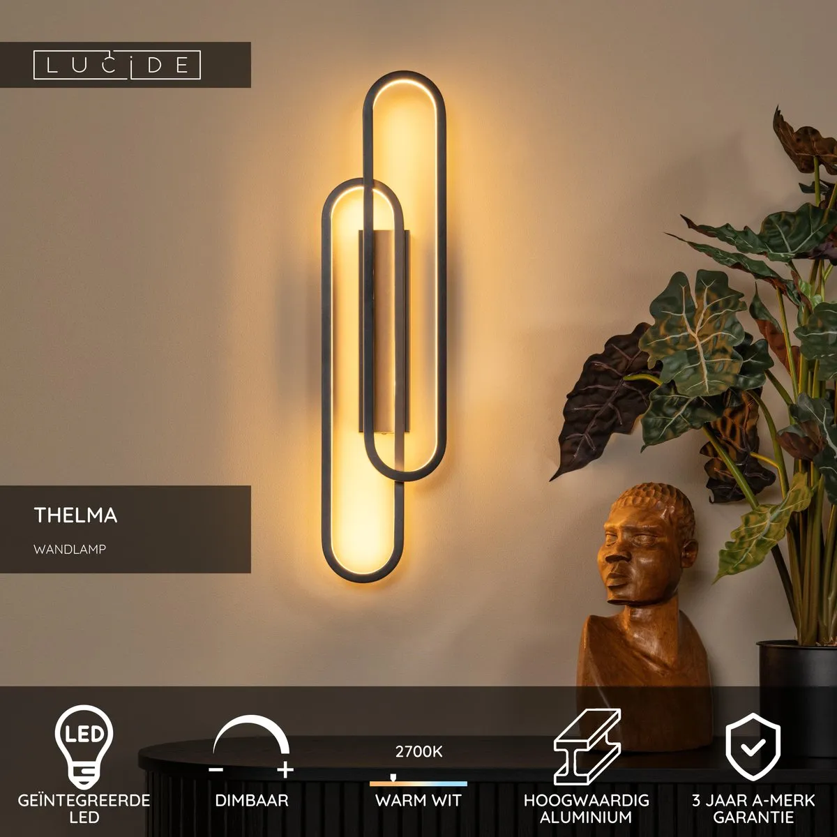 Lucide Thelma Wandlamp LED 35W 2700K - Zwart