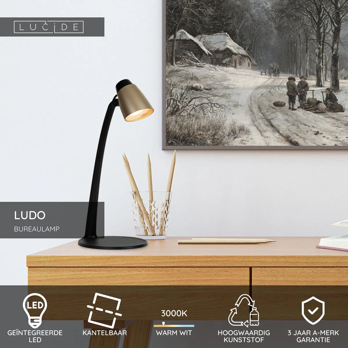Lucide LUDO Bureaulamp LED 4,5W 3000K - Mat Goud/Messing