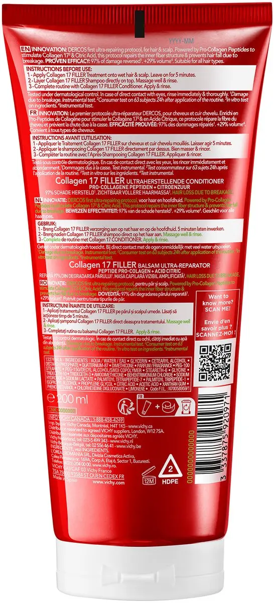 Vichy Dercos Collagen 17 Filler Conditioner 200ml