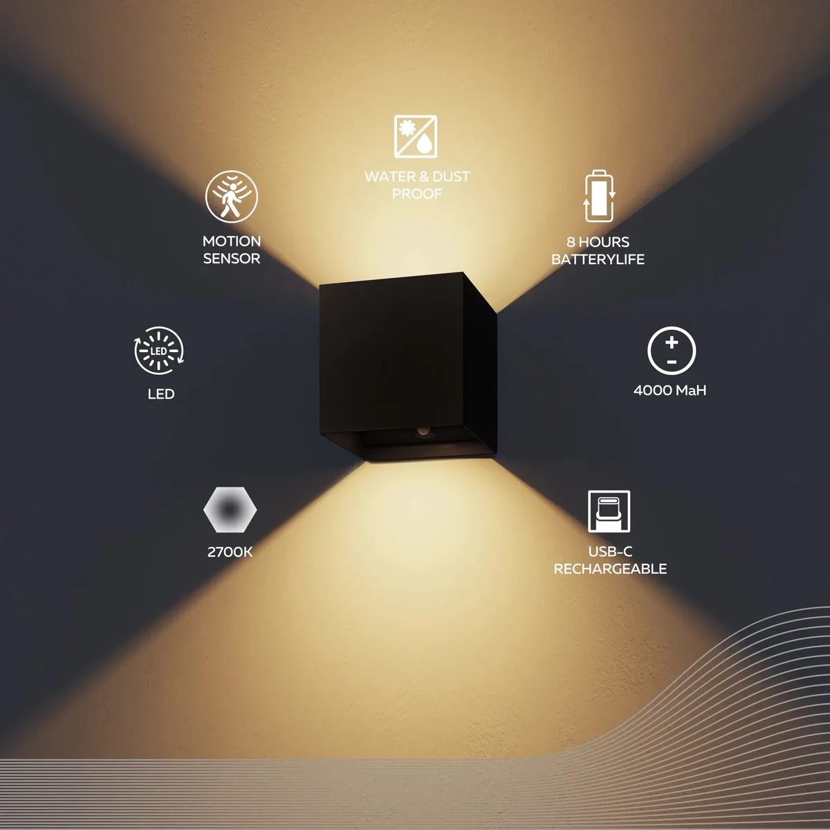 Calex Volterra Oplaadbare Wandlamp Kubus - Zwart