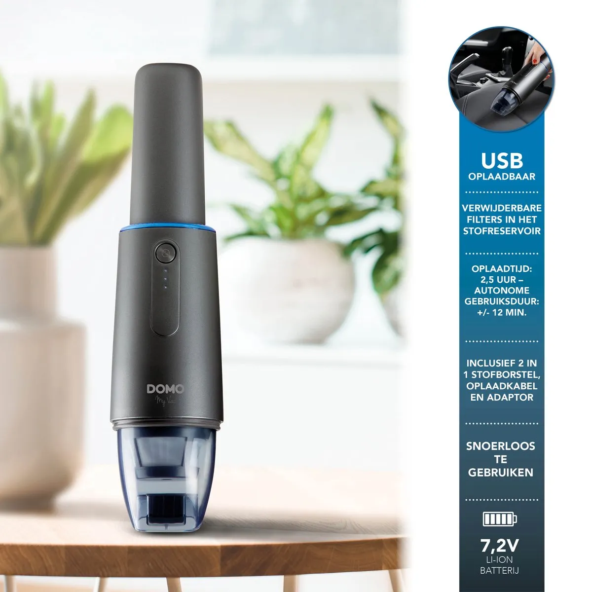 Domo DO238S Handstofzuiger 7,2V - Zwart/Antraciet - afbeelding 2 van 6