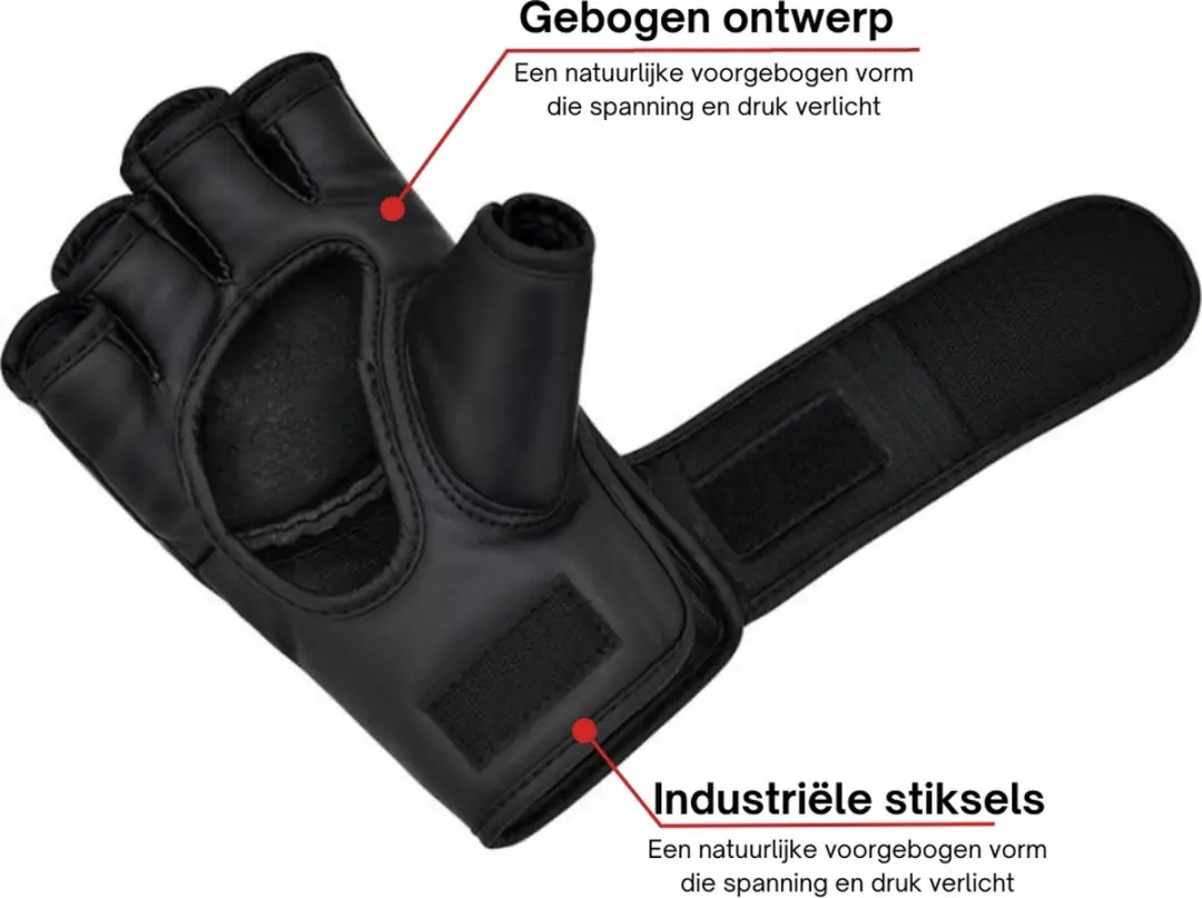 NRG Boxing MMA Handschoenen 12 oz - Leer - Maat M - Zwart