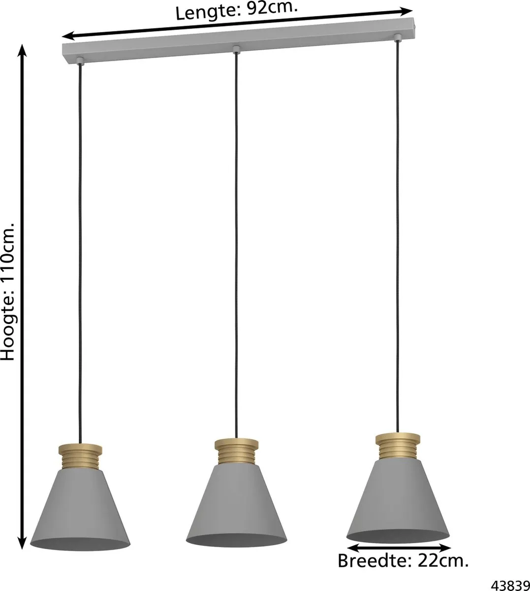 Eglo Twicken Hanglamp E27 - 92 cm - Grijs/Goud - afbeelding 6 van 6