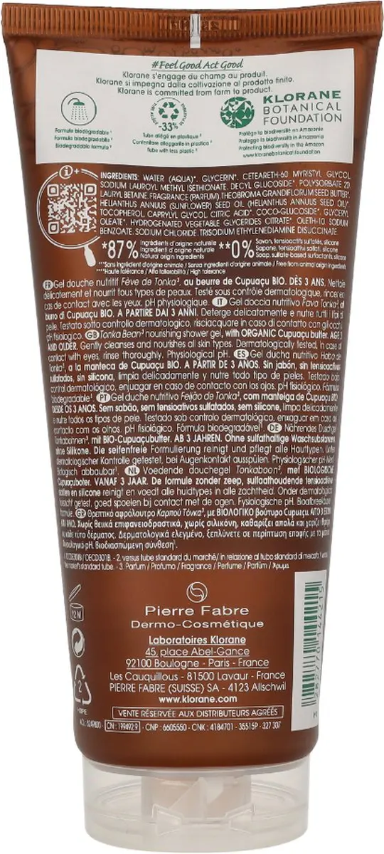 Klorane Huid Gel Douche Feve de Tonka 200ml