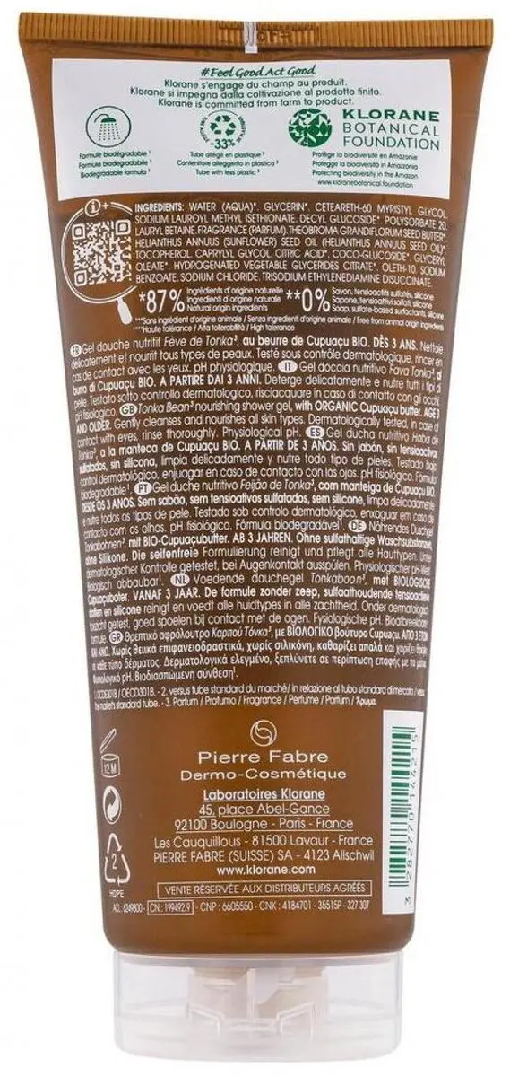 Klorane Huid Gel Douche Feve de Tonka 200ml