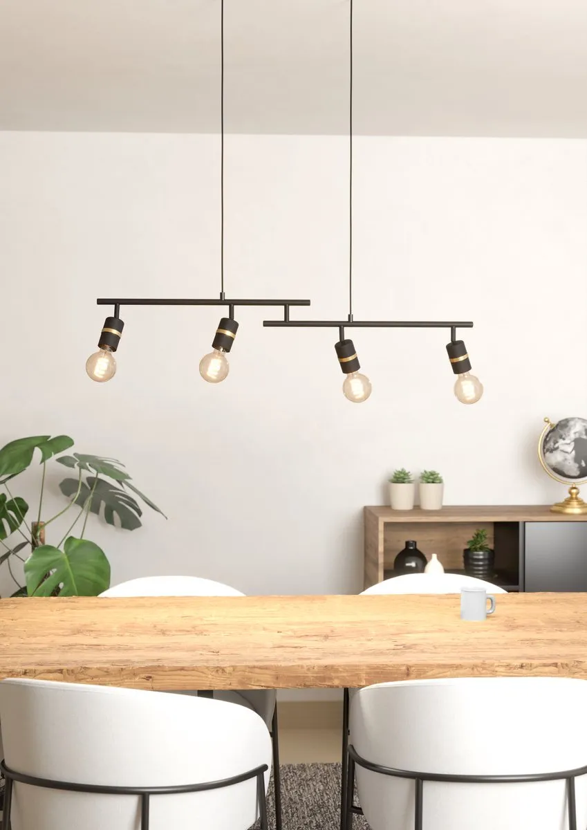 Eglo Lurone Hanglamp E27 - 4 Lichtpunten - Zwart/Goud