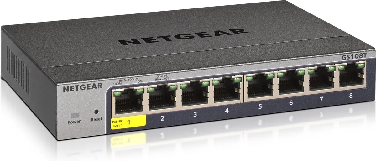 Netgear GS108T Smart Managed Switch 8 PoE-poorten - 16 Gbps
